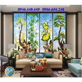 Tranh gắn đá tùng cúc trúc mai